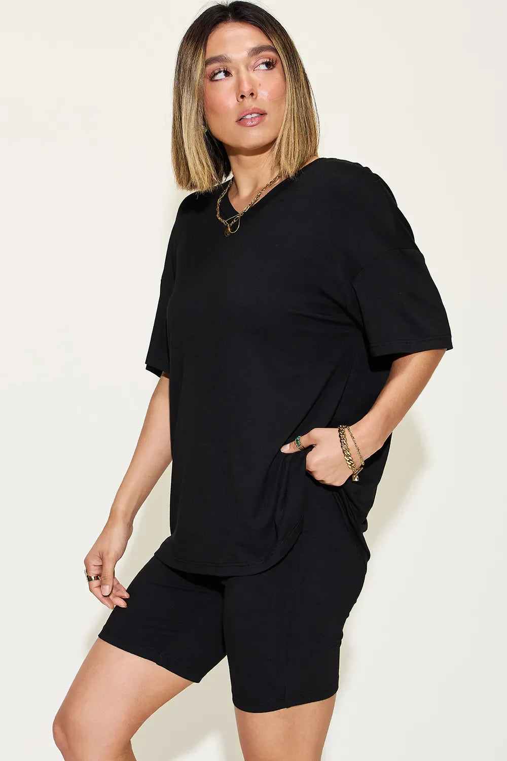 Casual Comfortable V-Neck Tee and Shorts Set