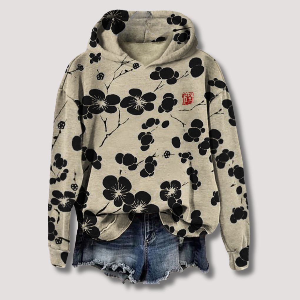 Comfy Floral Hooded Pullover Sweater - Vossary