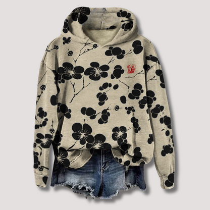 Comfy Floral Hooded Pullover Sweater - Vossary