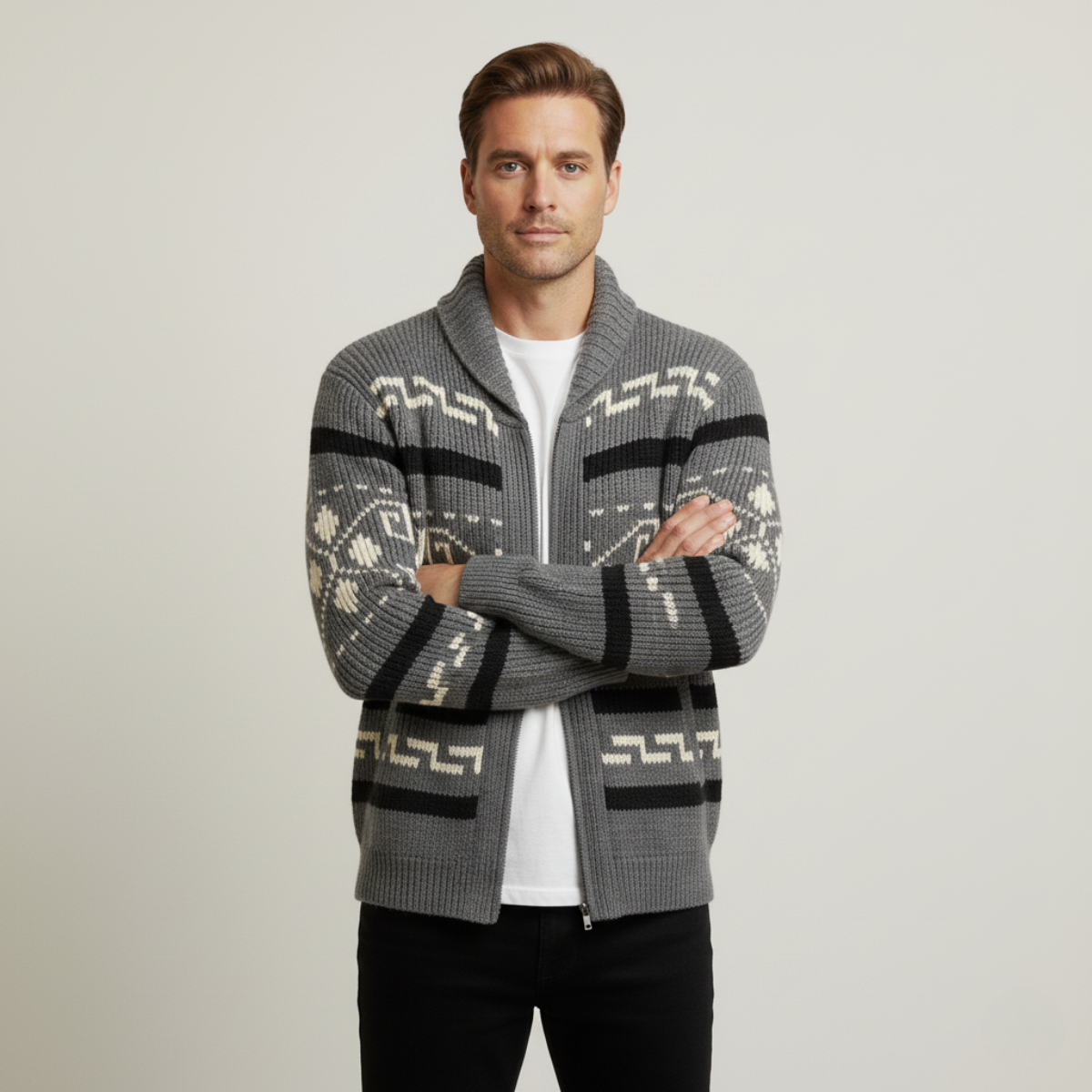 Warm Aztec Pattern Men's Cardigan Sweater