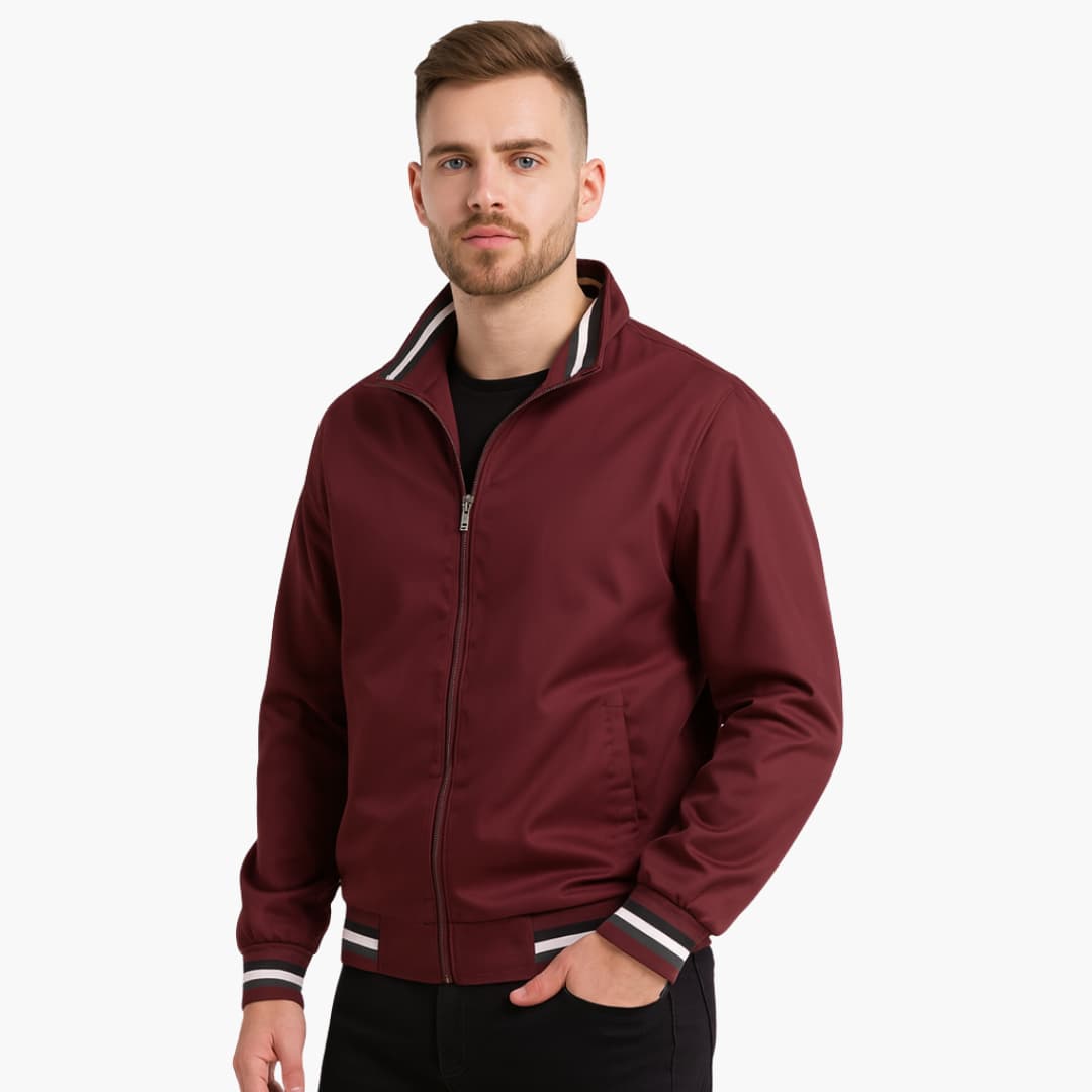 Men's Zip Up Flight Jacket with Stripe Detail