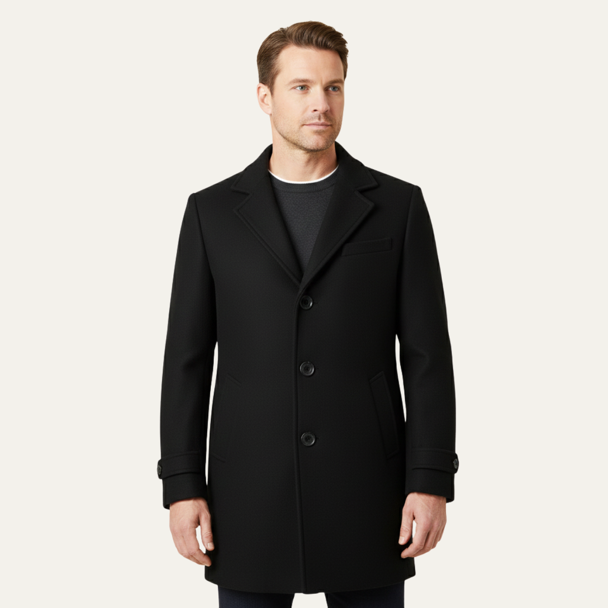 Classic Men's Wool Long Double Breasted Coat