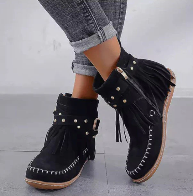 Comfy Chic Ladies Ankle Boots - Suede, Tassel, Everyday