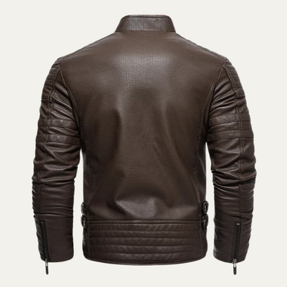 Classic Brown Leather Shearling Coat for Men