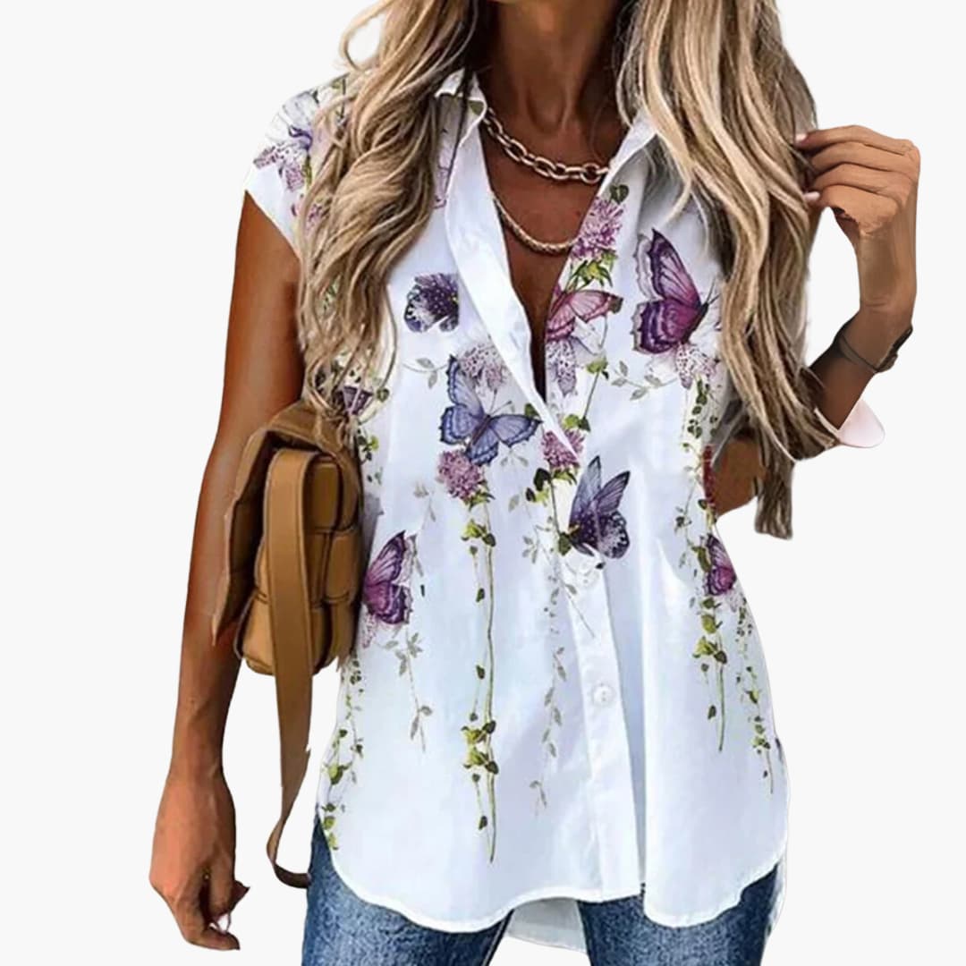 Women's Lightweight Butterfly Print Blouse