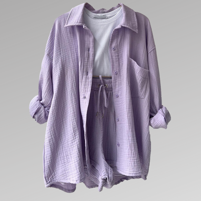 Comfy Cotton Button Front Shirt and Shorts Set