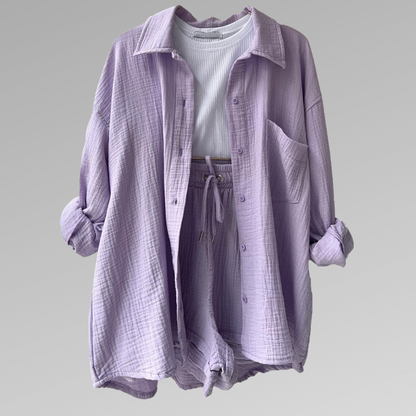 Comfy Cotton Button Front Shirt and Shorts Set