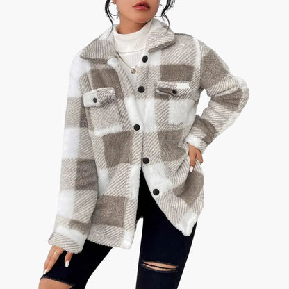 Ladies Plaid Coat with Button Front Closure