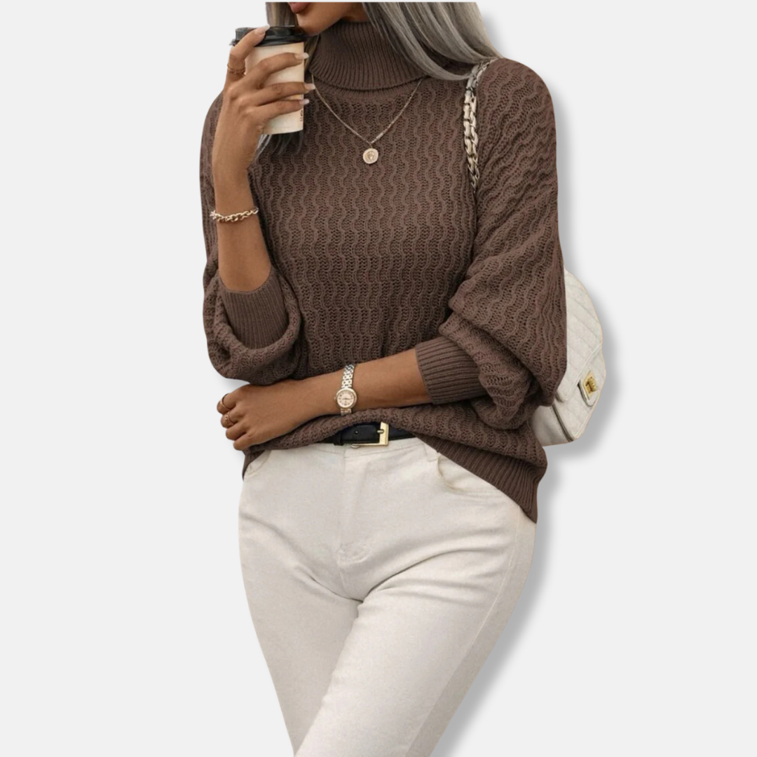 Cozy Women's Turtleneck Sweater with Puffy Sleeves - EasyApparels