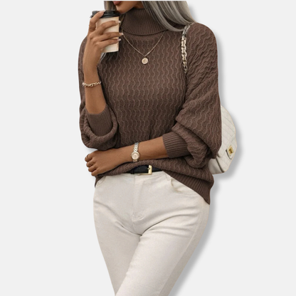 Cozy Women's Turtleneck Sweater with Puffy Sleeves - EasyApparels