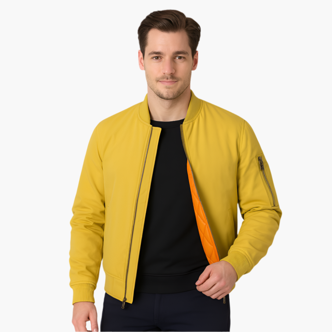 Men's Zip Up Baseball Jacket with Ribbed Sleeves