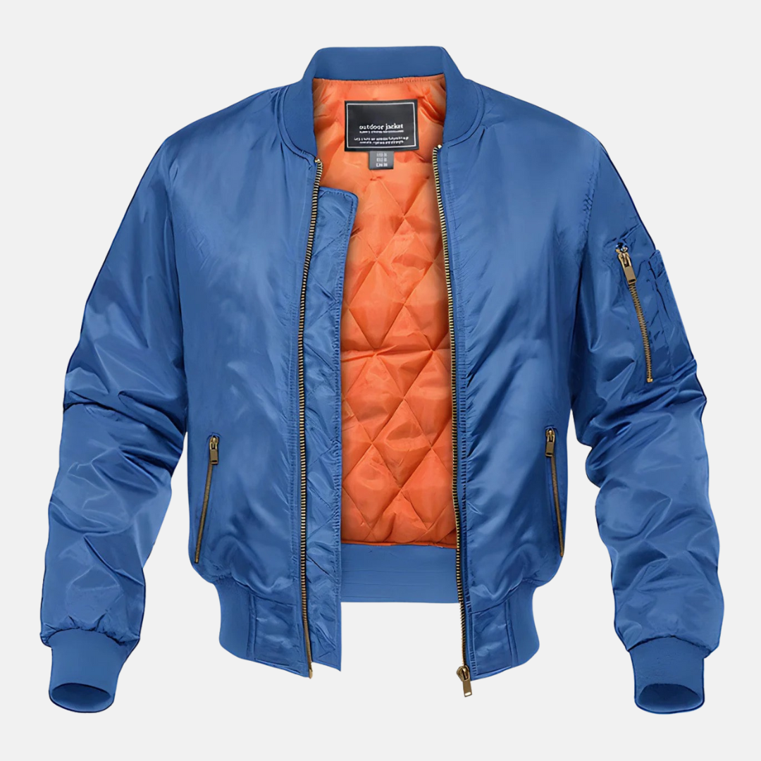 Warm Quilted Mens Bomber Jacket Zip Pockets