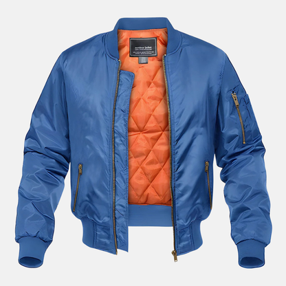 Warm Quilted Mens Bomber Jacket Zip Pockets