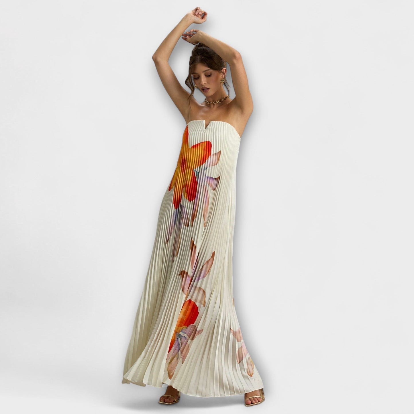 Vibrant Orange Flower Long Evening Dress