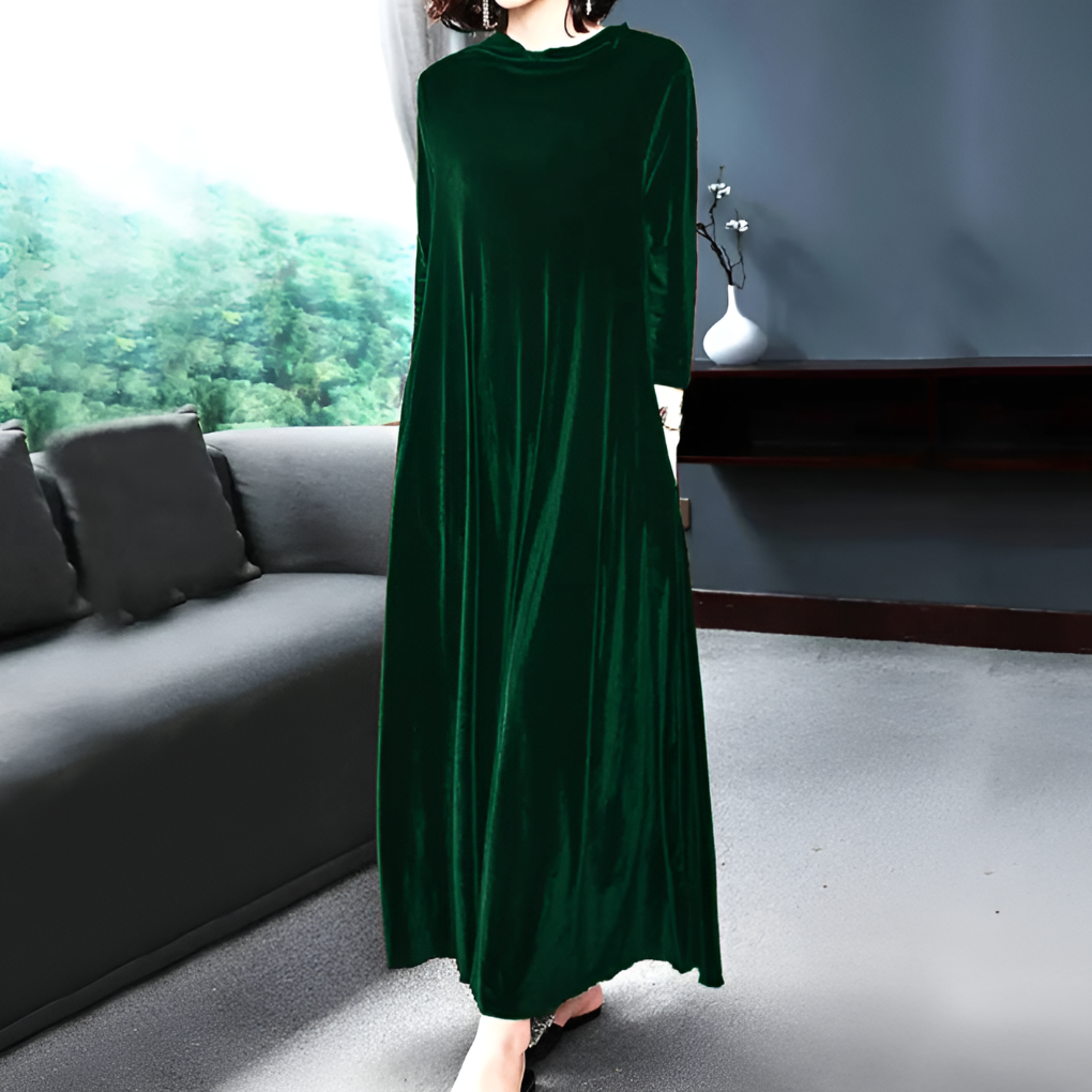 Luxurious Red Velvet Long Sleeve Evening Dress