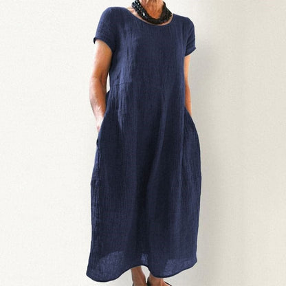 Comfy Women's Maxi Dress with Pockets and Short Sleeves