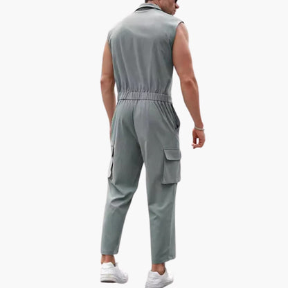 Men's Summer Cargo Jumpsuit with Button Front