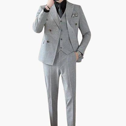 Classic Fit Checked Suit with Notch Collar