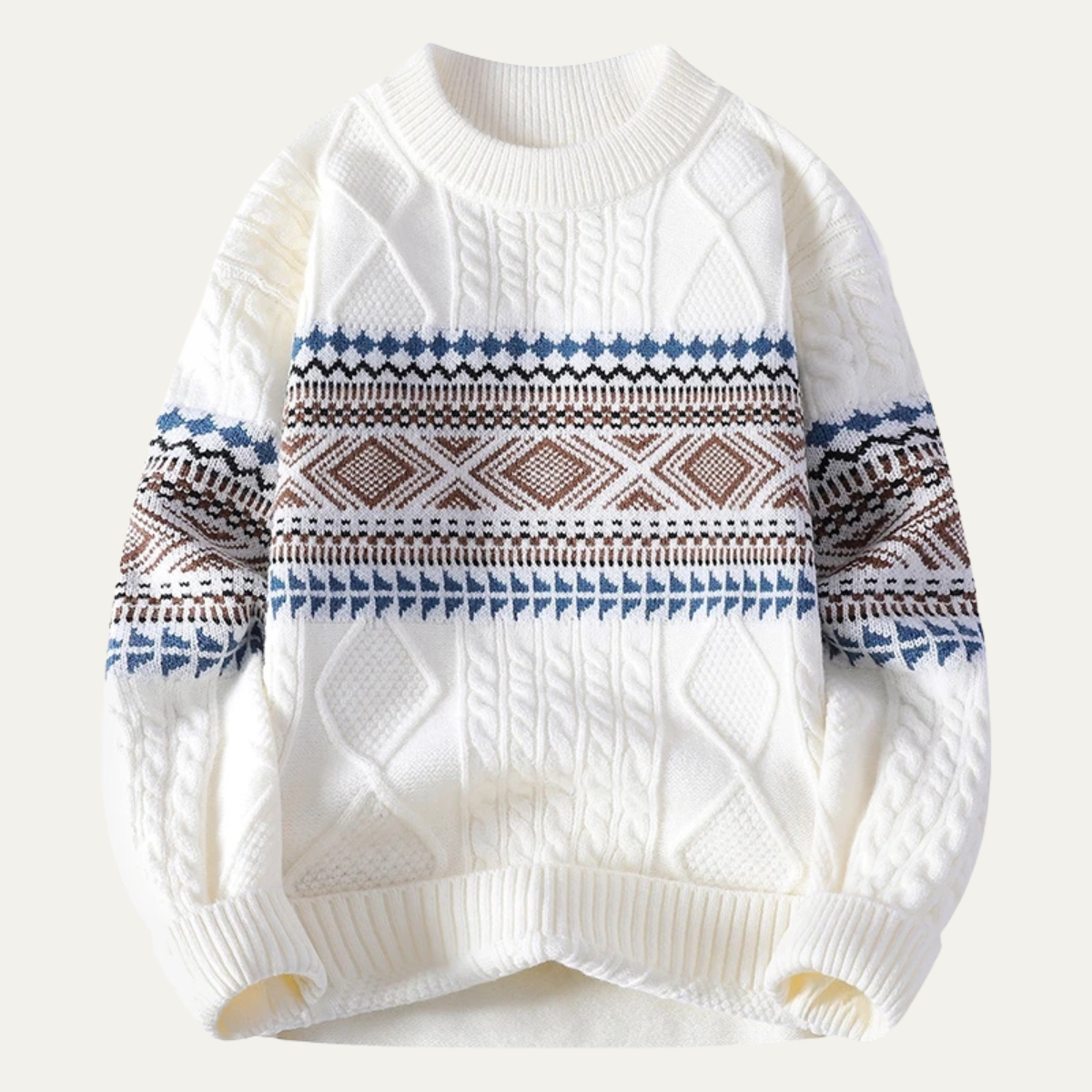 Cozy Mens Nordic Pattern Cable Knit Sweater - Vossary