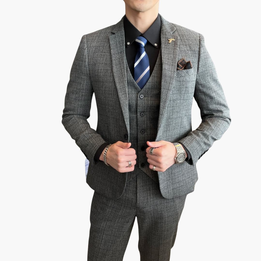Classic Plaid Three-Piece Suit for Men - Vossary