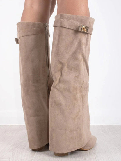 Tall Brown Suede High Heel Boots