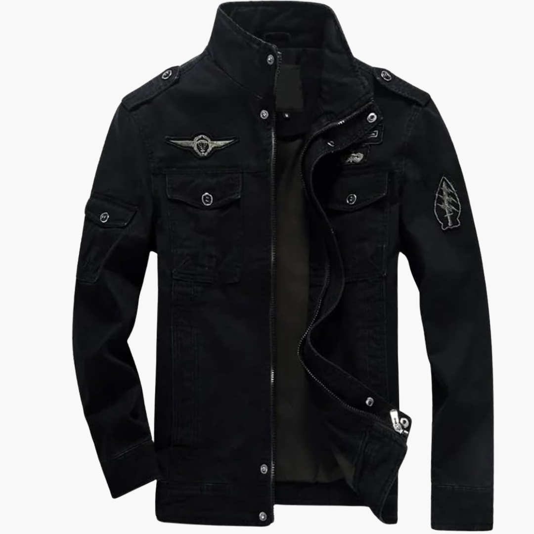 Tactical Army Jacket with Zip and Patches