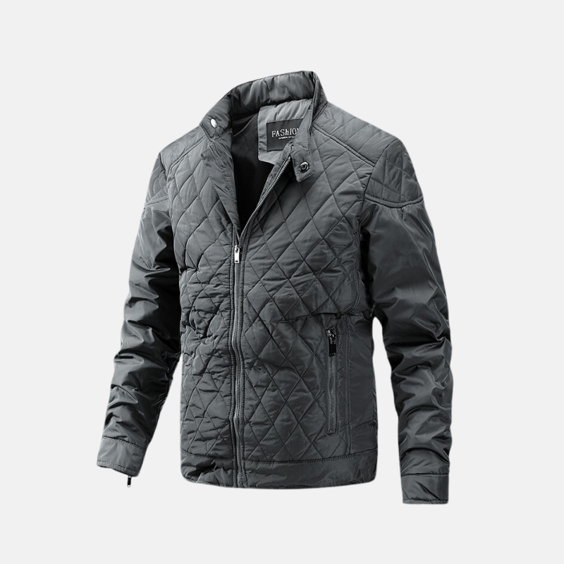 Slim Fit Padded Jacket with Stand Collar and Zip Front