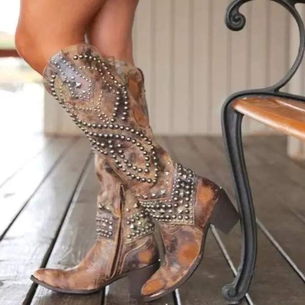 Comfortable Studded Leather Women's Boots - Luxicro