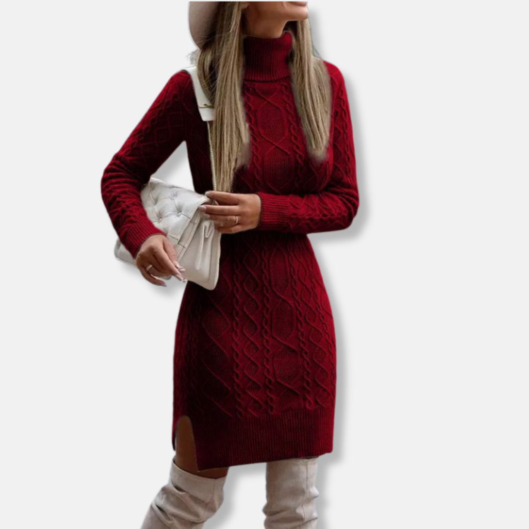Petite Turtleneck Mini Dress Long Sleeve Wool Blend