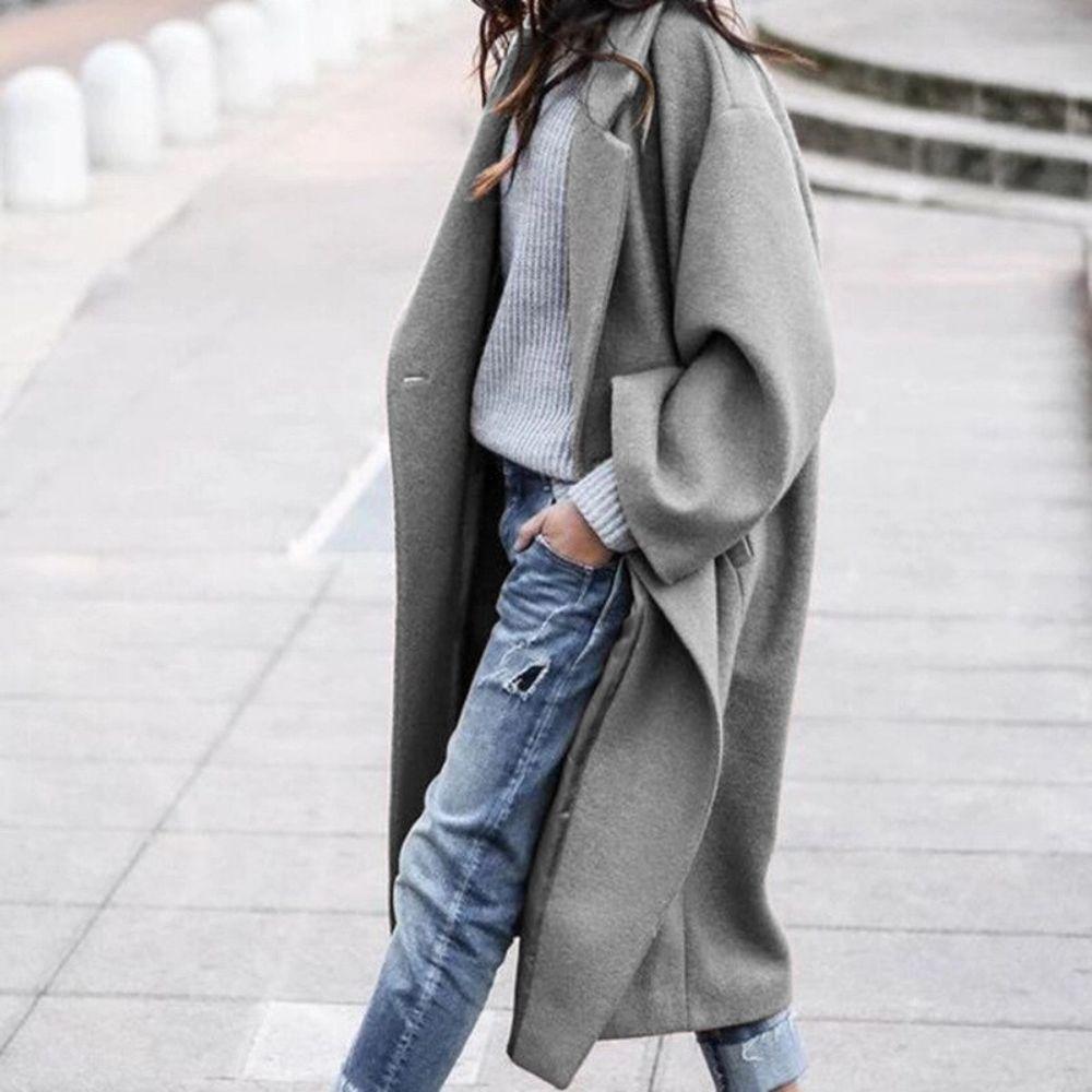 Women's Oversized Long Wool Coat with Big Collar