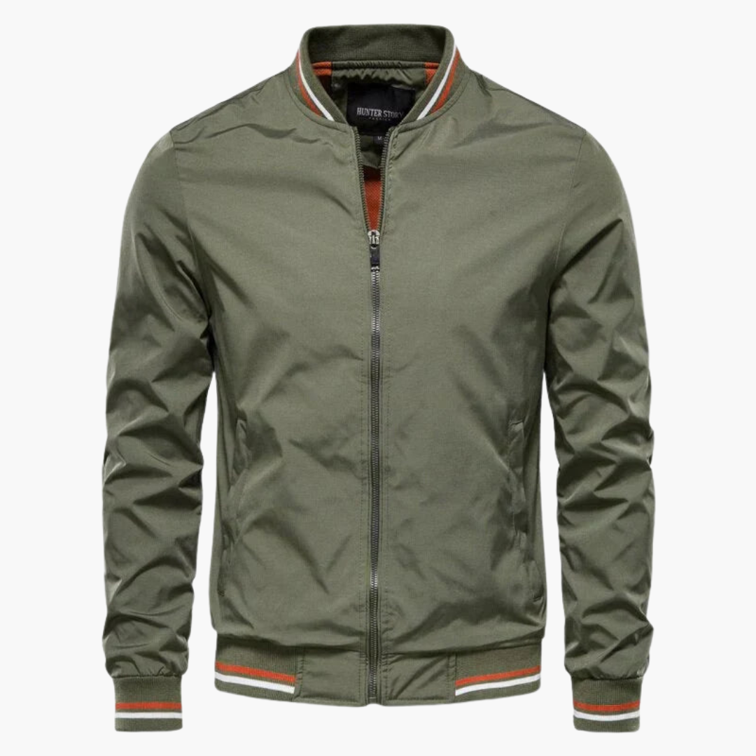Men's Zip Up Flight Jacket with Ribbed Sleeves