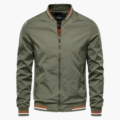 Men's Zip Up Flight Jacket with Ribbed Sleeves
