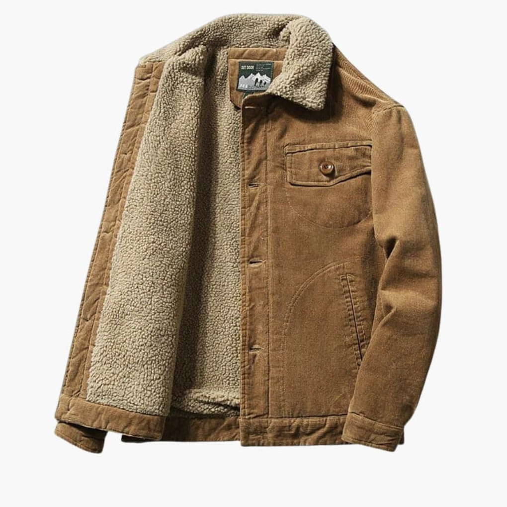 Warm Fleece Lined Mens Corduroy Button Jacket