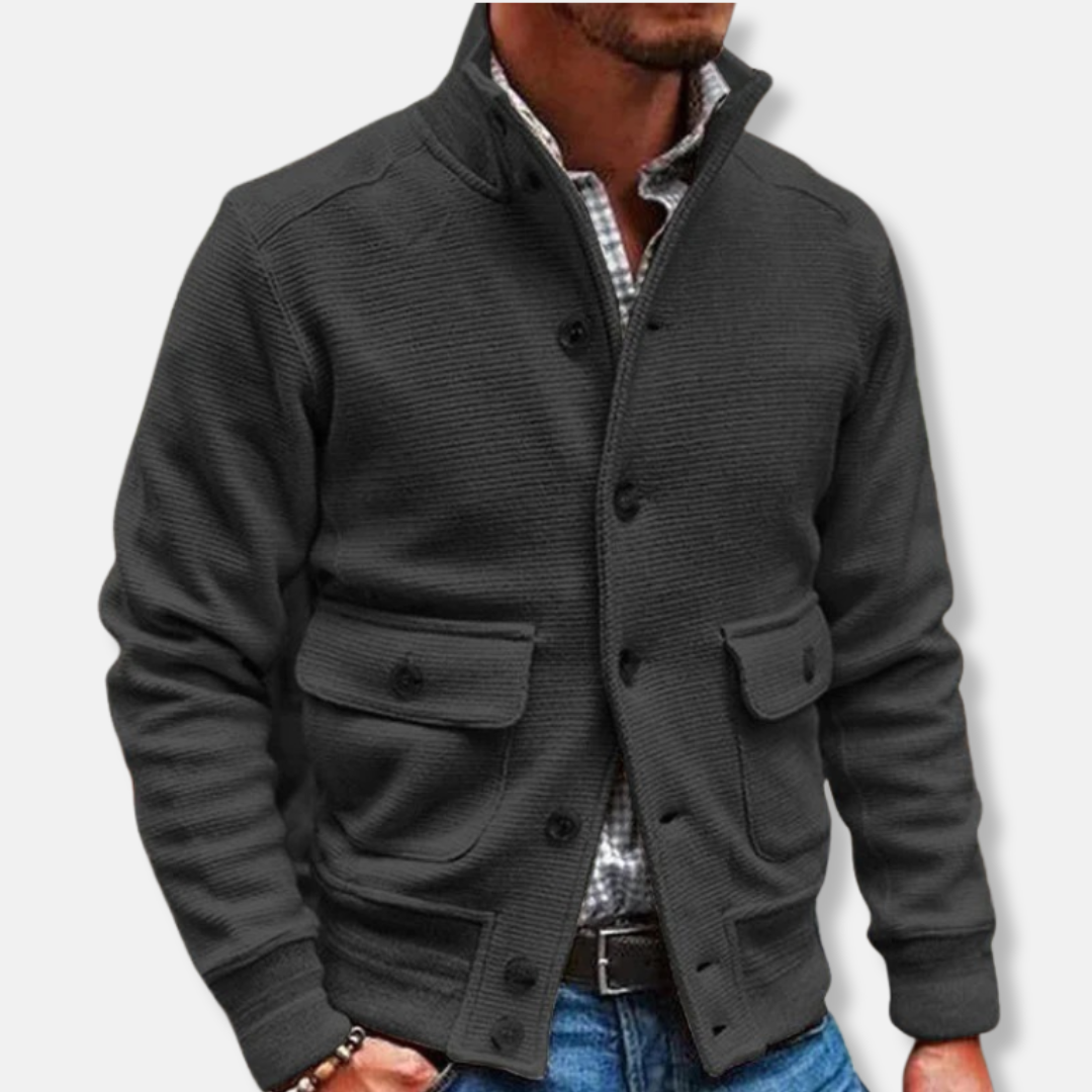 Slim Fit Men's Coat with Buttons and Flap Pockets