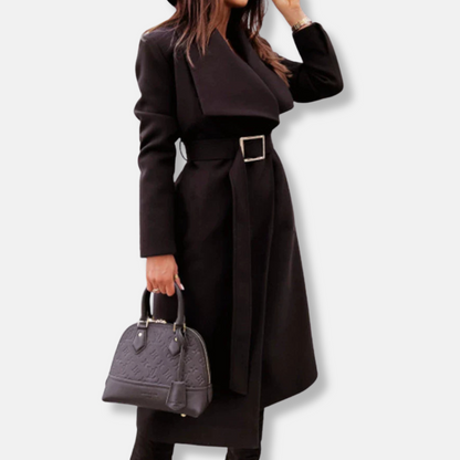 Women's Oversized Coat with Belted Waist and Lapels