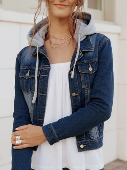 Relaxed Fit Drawstring Denim Hoodie Jacket For Women - EasyApparels