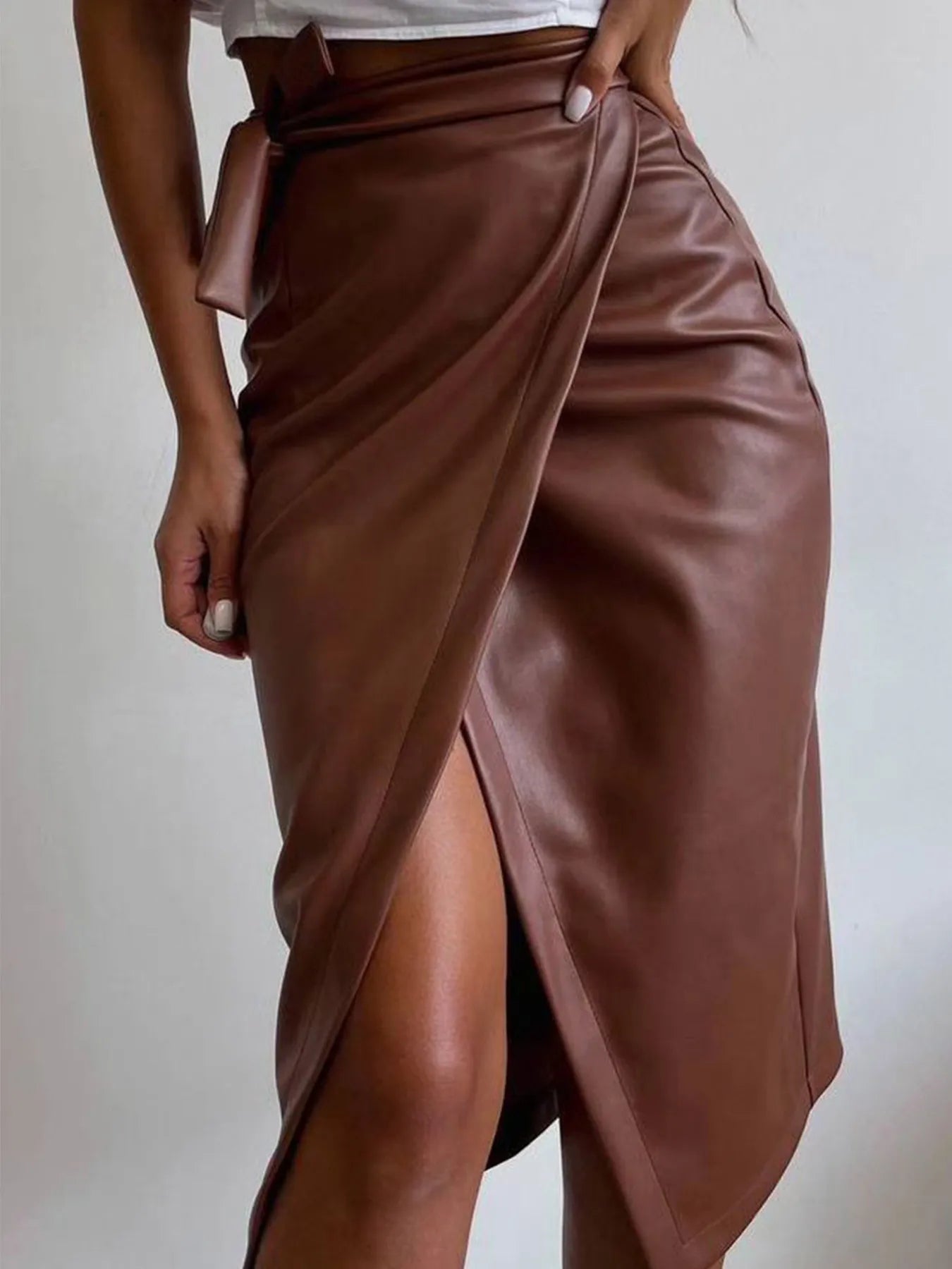 Fitted Genuine Leather Knee Skirt - EasyApparels