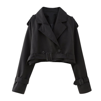 Classic Women's Short Double Breasted Raincoat