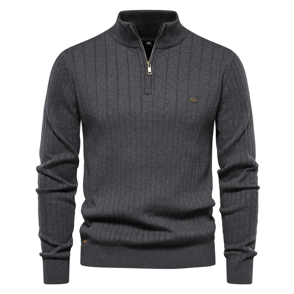 Comfortable Mens Mid Zip Jumper - Soft Cotton, Winter