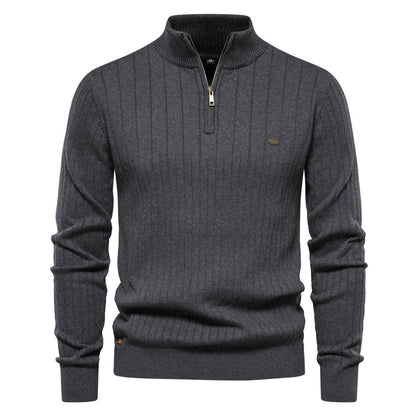 Comfortable Mens Mid Zip Jumper - Soft Cotton, Winter