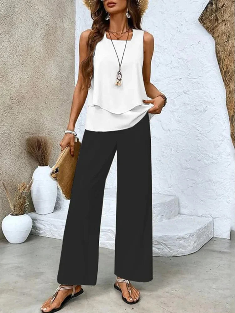 Ladies Casual Lounge Set - Soft Tank Top and Loose Pants