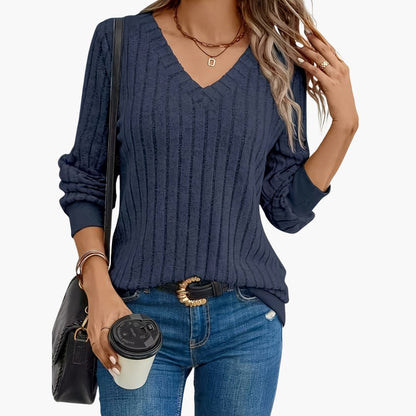 Ladies' Casual Long Sleeve V Neck Sweater