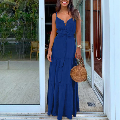 Flowy V Neck Summer Dress with Adjustable Straps