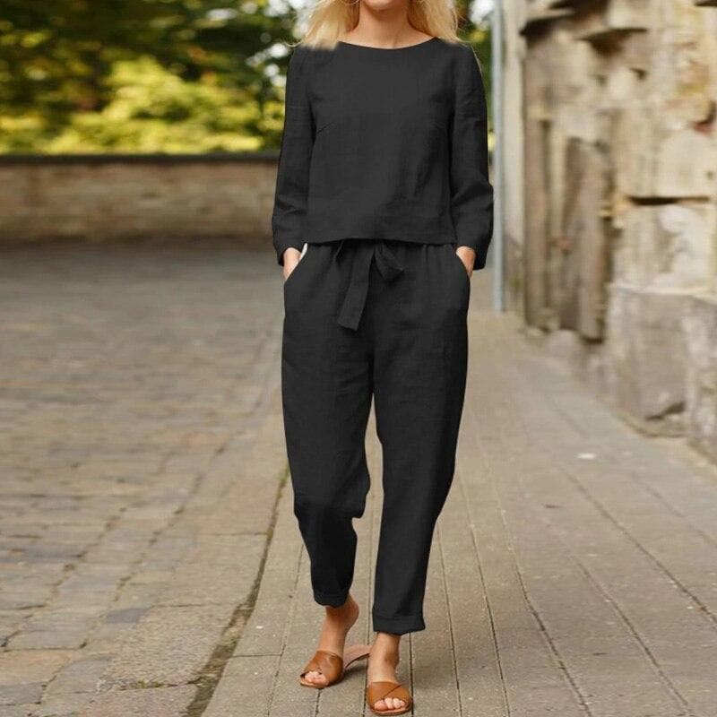 Soft Womens Pajama Set Linen Blouse Pants