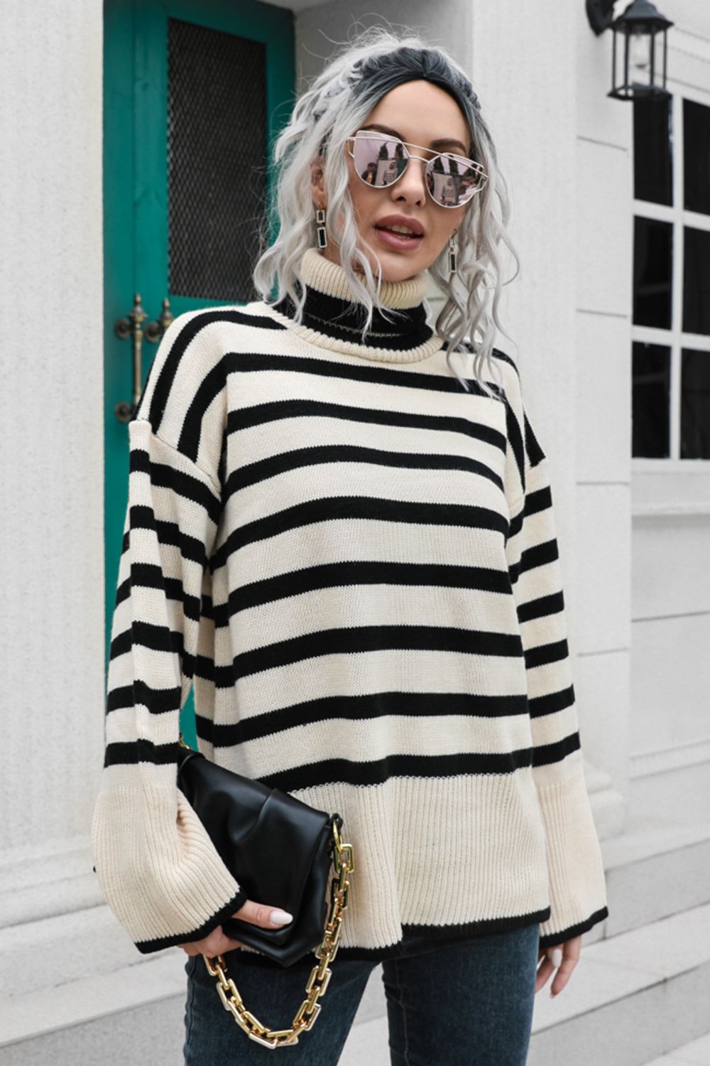Colorful Crew Neck Oversized Sweater - EasyApparels