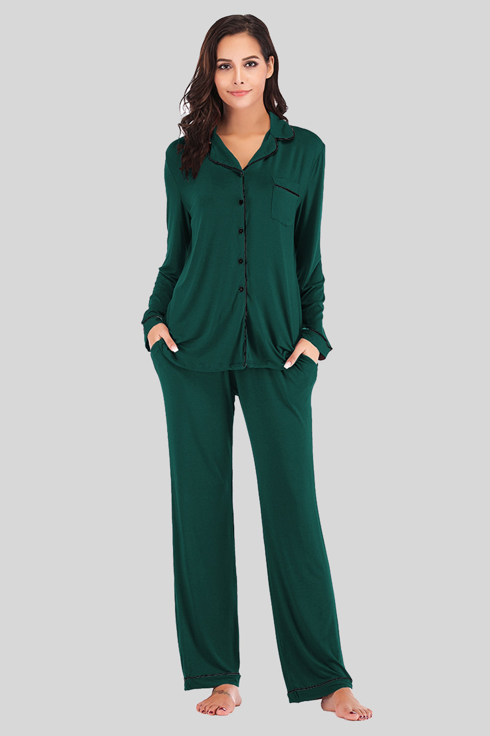 Comfy Crew Neck Pajama Set with Pockets