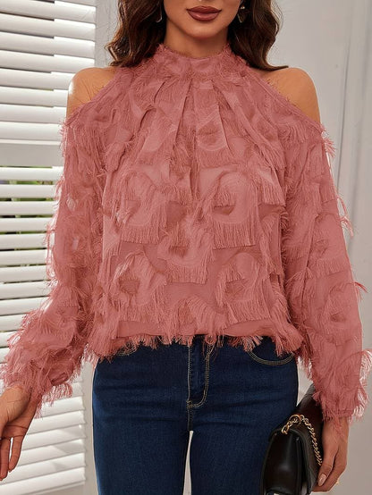 Women's Cold Shoulder Blouse with Flowy Sleeves