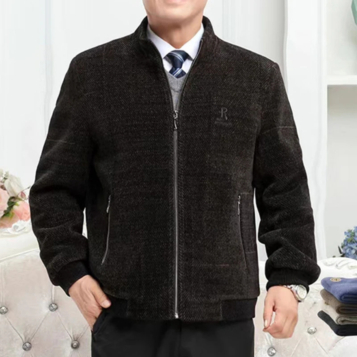 Thermal Men's Zip Up Fleece Lined Winter Jacket Coat