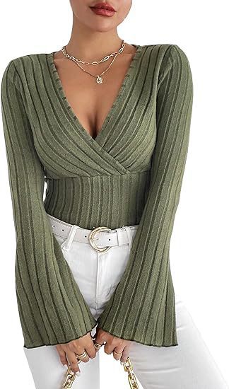 Comfortable Fit Women's Ribbed V Neck Sweater