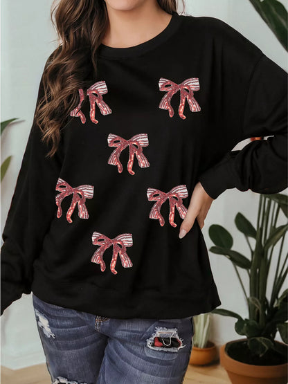 Festive Glitter Bow Off Shoulder Sweatshirt